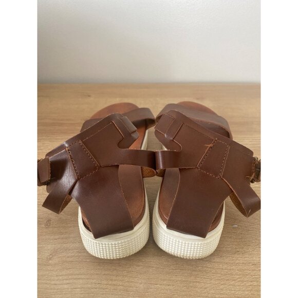 Mia Brown Ankle Strap Sandals With Buckle Closure & White Soles Size 7 - Picture 5 of 6